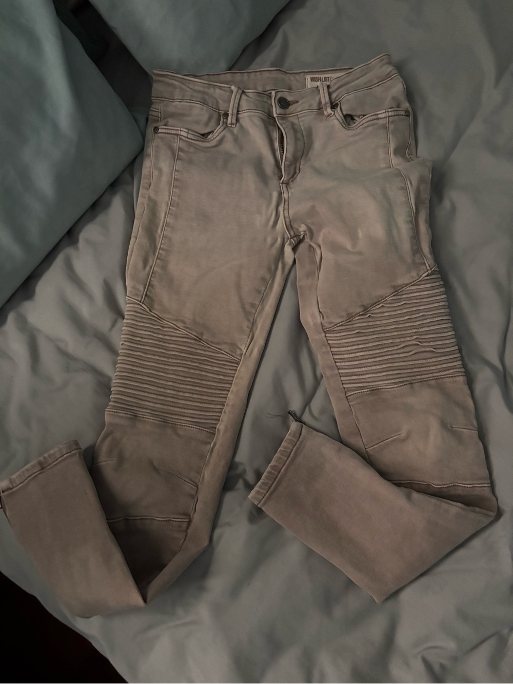 Wishlist Light Beige Ribbed-Knee Skinny Jeans